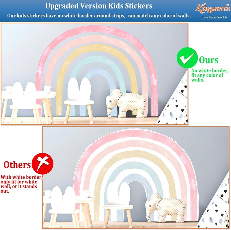 Kingarch Large Watercolor Rainbow Wall Decals, Colorful Peel and Stick Fabric Nursery Wall Decor, Removable Home Room Wall Decor Murals Stickers for Kids Girls Toddler Bedroom Living Room Playroom - Image 2